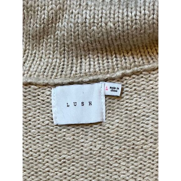 Lush Brand Chunky Oatmeal Color Collared Open Sweater w Pockets Size Large - Picture 2 of 9